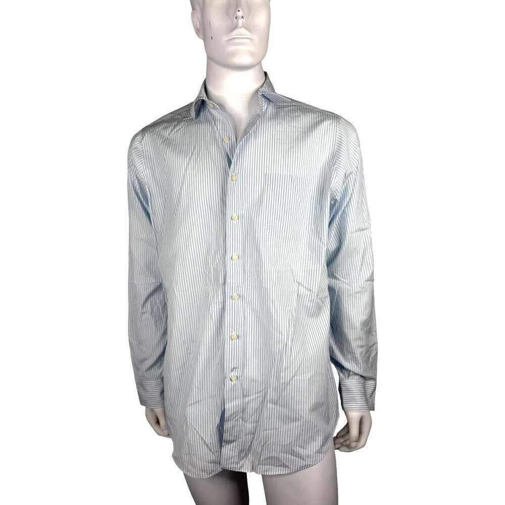 Sid Mashburn Men's Blue and White Striped Long Sleeve Button-Down Shirt Sz. L